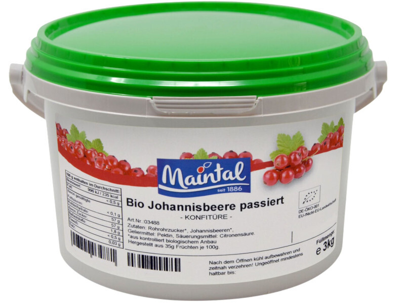Konfitüre Johannisbeere passiert bio Maintal 3kg mit deutschem Bio-Zucker
