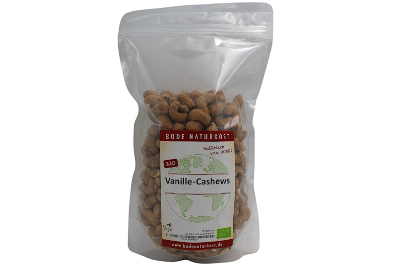 vanilla cashews - cashewkernels roasted slightly sweetened with vanilla organic 500g