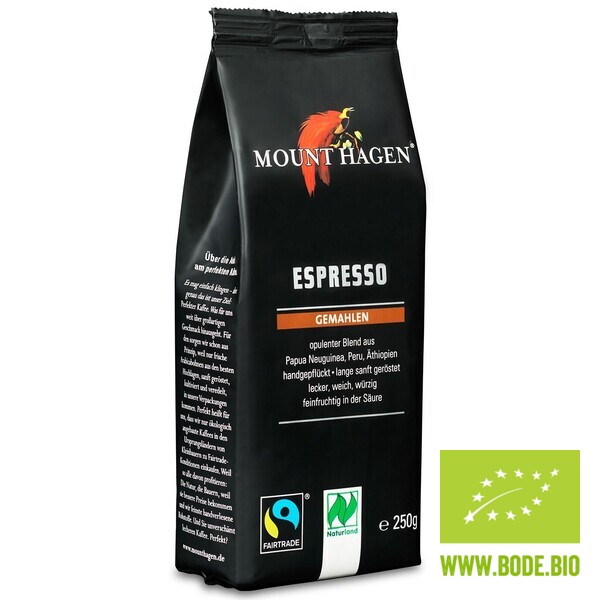 Espresso beans milled Fairtrade Naturland Mount Hagen organic 6x250g softpack