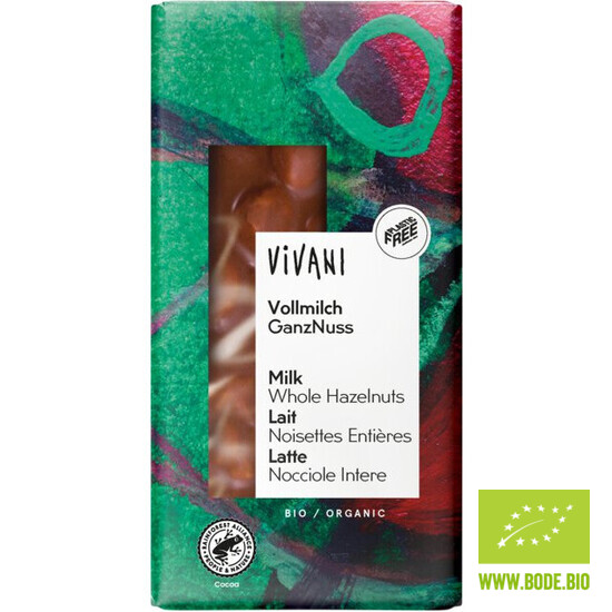 milk chocolate bar with whole hazelnuts Vivani organic