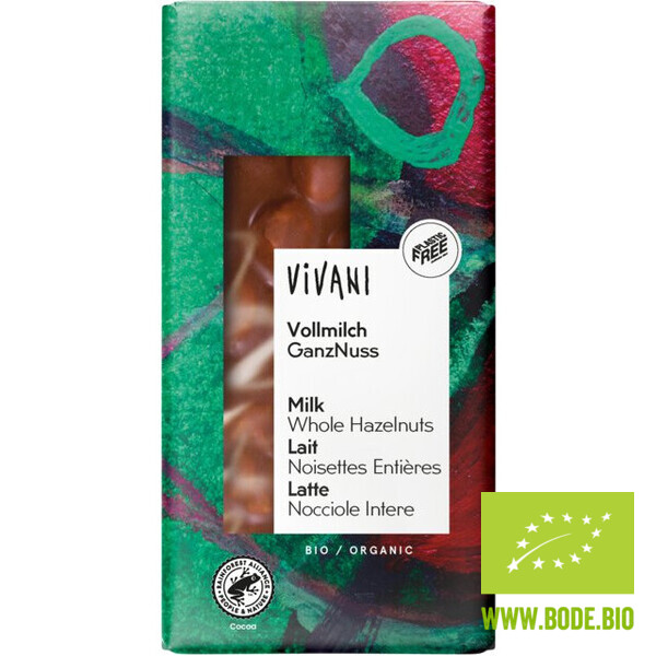 milk chocolate bar with whole hazelnuts Vivani organic