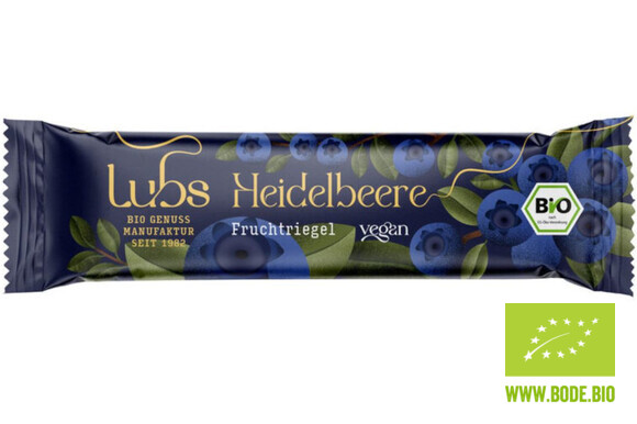 Fruchtriegel Heidelbeer bio  glutenfrei Lubs 25x30g ab ca. Ende Februar wieder verfügbar