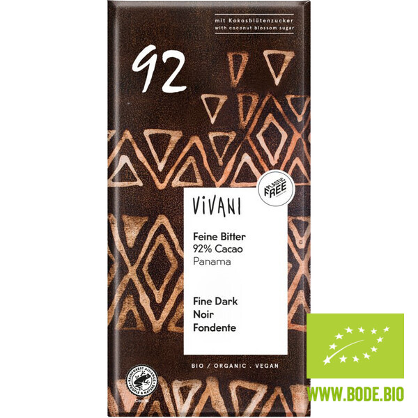 chocolate bar dark 92% cacao Vivani organic