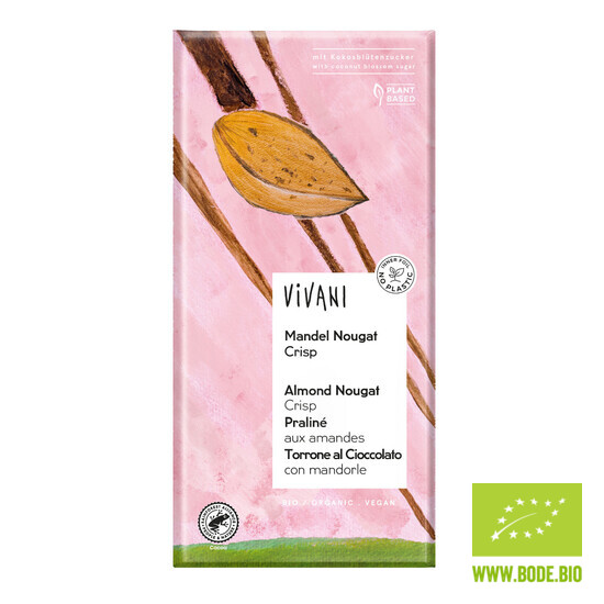 Tafelschokolade Mandel Nougat Crisp 38% Cacao vegan bio Vivani 10x80g