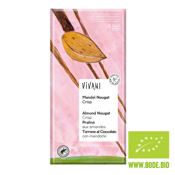 chocolate bar almond nougat crisp 38% cocoa vegan organic Vivani 10x80g