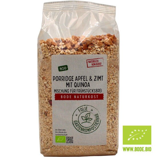 Porridge Apfel & Zimt mit Quinoa bio, gartenkompostierbarer Beutel 6x400g