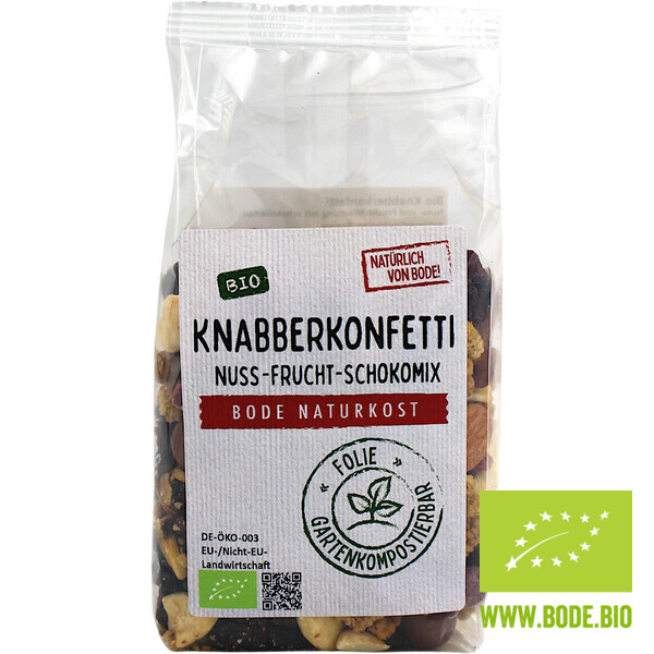 Knabberkonfetti - Nuss-Frucht-Schokomix bio gartenkompostierbarer Beutel 6x175g