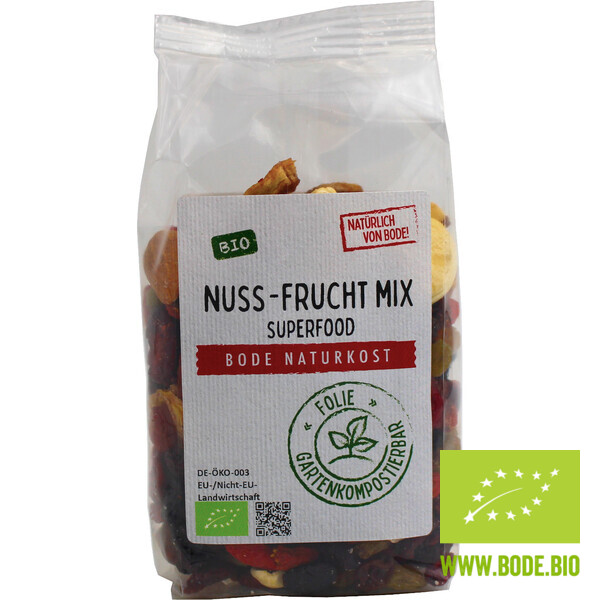 Nuss-Frucht Mix Superfood bio, gartenkompostierbarer Beutel 200g mit Paranüssen