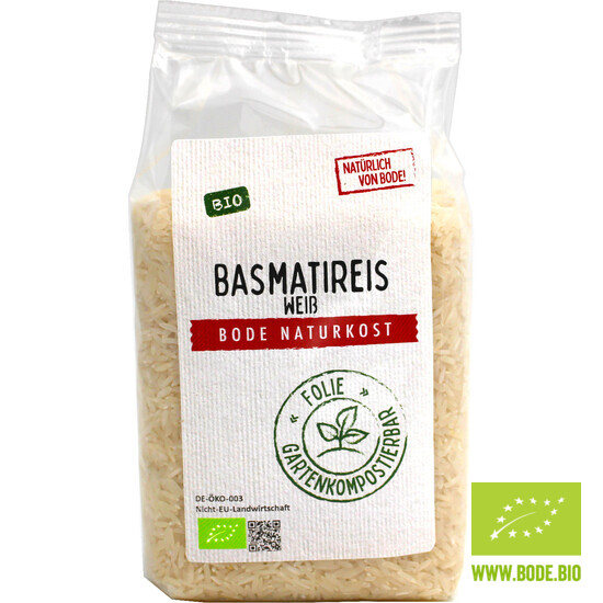 Basmatireis weiß bio, gartenkompostierbarer Beutel 500g