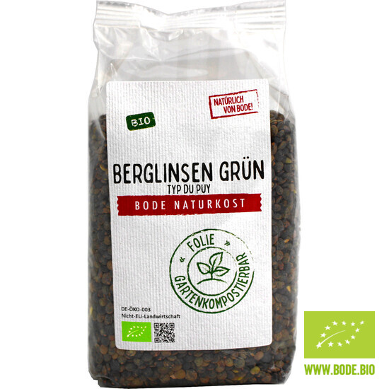 Berglinsen grün bio (Typ du Puy) , gartenkompostierbarer Beutel 500g