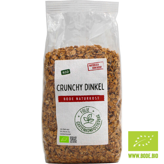 Crunchy Dinkel bio, gartenkompostierbarer Beutel 500g  | MHD 06.08.2023