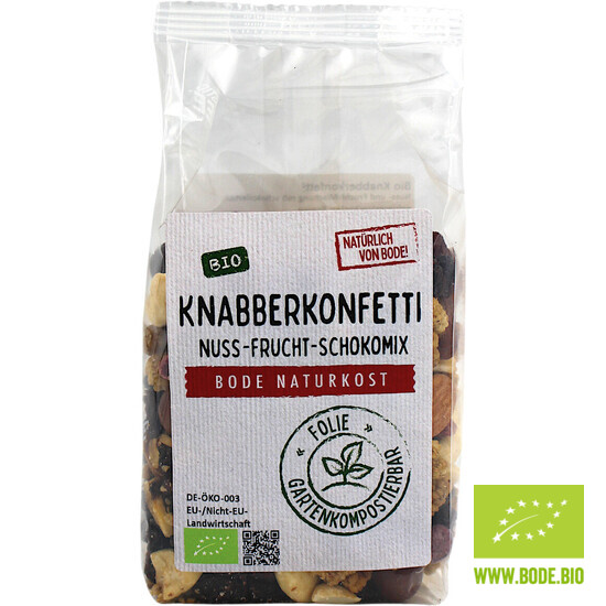 Knabberkonfetti - Nuss-Frucht-Schokomix bio gartenkompostierbarer Beutel 175g