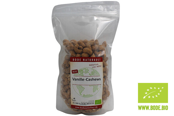 Vanille-Cashews - Cashewkerne geröstet leicht gesüßt mit Vanille bio 500g