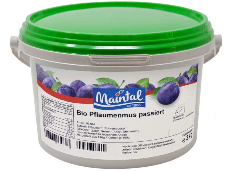Pflaumenmus passiert bio Maintal 3kg mit deutschem Bio-Zucker