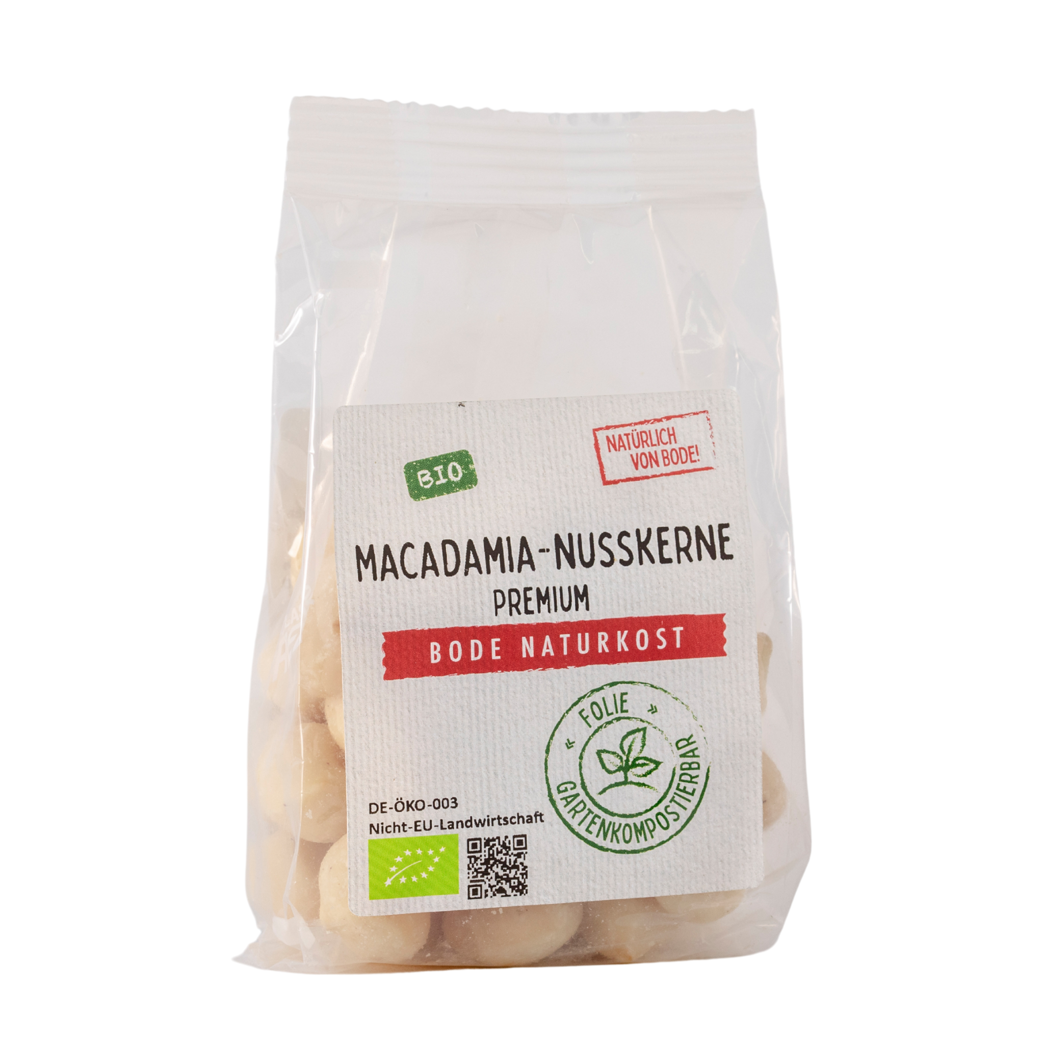 Macadamia-Nusskerne roh bio Premium, gartenkompostierbarer Beutel 100g