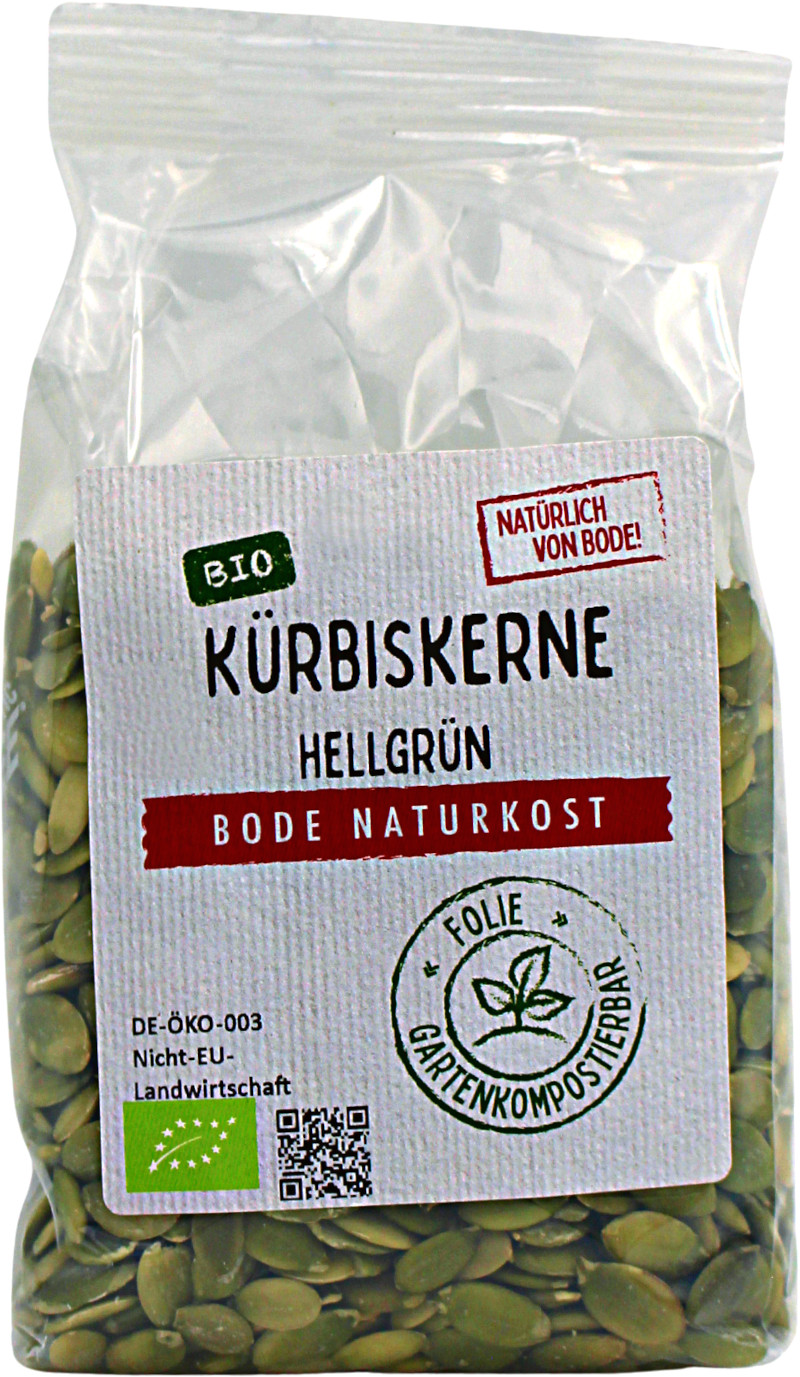 Kürbiskerne hellgrün bio China gartenkompostierbarer Beutel 6x200g