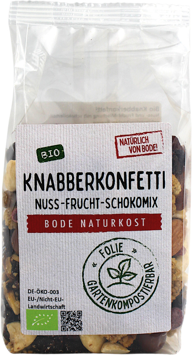 Knabberkonfetti - Nuss-Frucht-Schokomix bio gartenkompostierbarer Beutel 175g