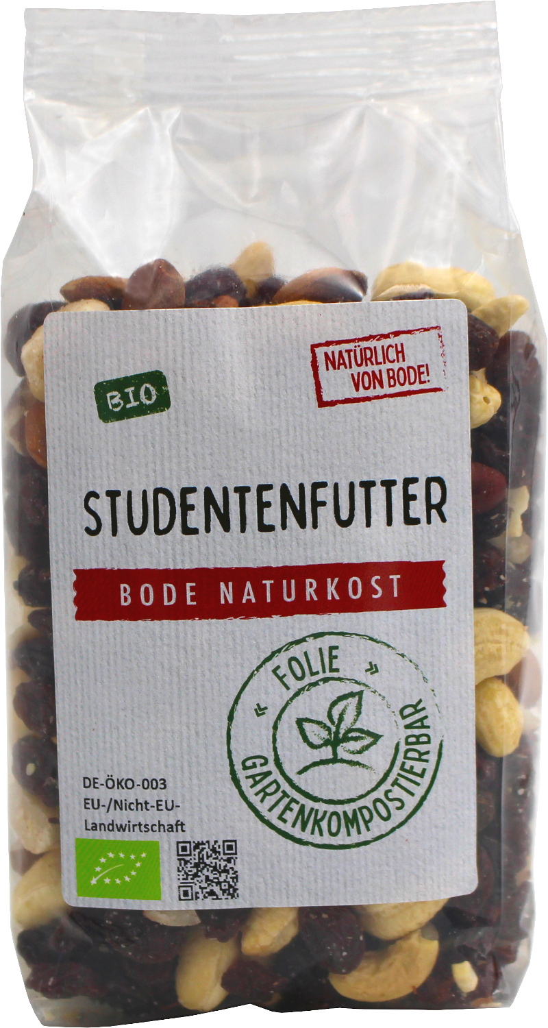 Studentenfutter bio mit Pekannusskernen, gartenkompostierbarer Beutel 6x250g