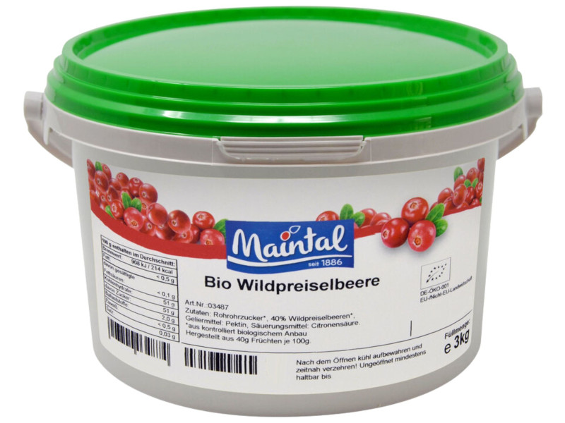 Fruchtzubereitung Wild-Preiselbeere bio Maintal 3kg mit deutschem Bio-Zucker